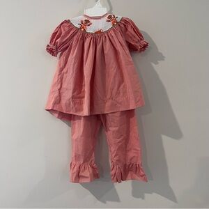 Remember Nguyen Girls Smocked Pant Set Tiger Smock Orange And White Check Size 4